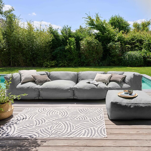 OVIALA - Pouf de jardin pour canapé modulable gris - Mixi - large