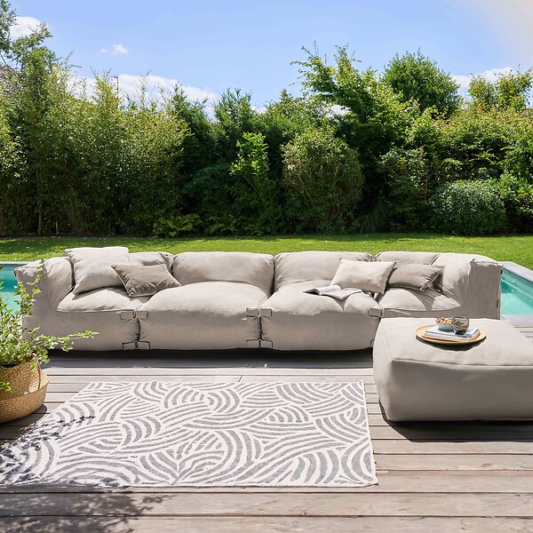 OVIALA - Pouf de jardin pour canapé modulable beige - Mixi - large
