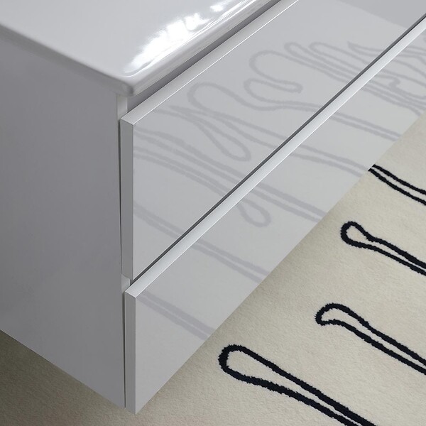 KIAMAMI VALENTINA - Meuble De Salle De Bain Avec Tiroirs 100Cm Blanc Brillant, Lavabo Et Miroir Avec Lampe | Benaco - large