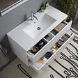 KIAMAMI VALENTINA - Meuble De Salle De Bain Avec Tiroirs 100Cm Blanc Brillant, Lavabo Et Miroir Avec Lampe | Benaco - vignette