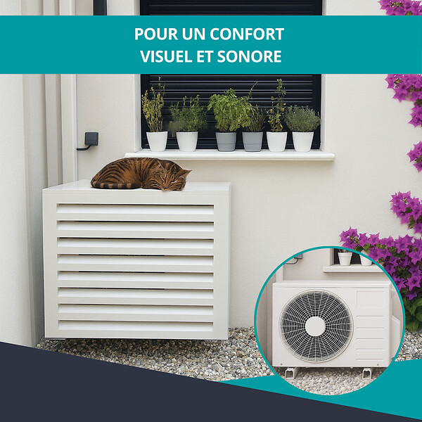 ATOLE - Cache Climatisation  Acoustique ATOLE en aluminium thermolaqué , Taille 2 : H. 113 x L. 110 x P. 64 cm, Ventelle, Blanc - large
