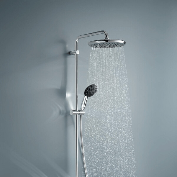 GROHE - Colonne bain douche thermostatique Vitalio Start System chromé + Tablette de douche d'angle Start Cube - large