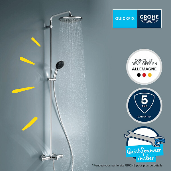 GROHE - Colonne bain douche thermostatique Vitalio Start System chromé + Tablette de douche d'angle Start Cube - large