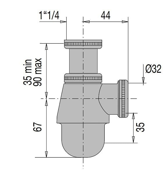 VALENTIN - Mini siphon non réglable en hauteur Fixe Nickelé mat Valentin - large