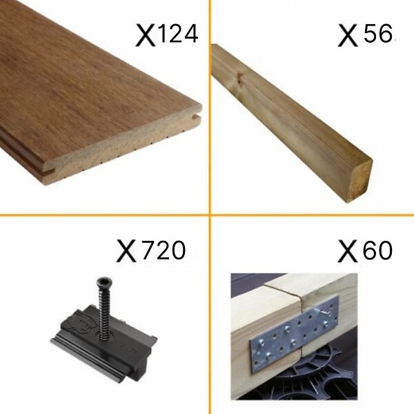 DECKLINEA - Kit Terrasse Bambou 40m² - SAMBA - Thermotraité - 124 lames de Terrasse (224 x 13.9 x 1.8 cm) - Fixation Clips Cobra Hybrid 7-22 - Garantie 25 ans - large