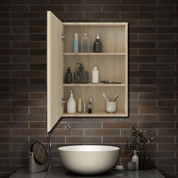 AICA SANITAIRE - AICA Armoire de Toilette Mural avec Miroir et Rangement - Moderne, Chêne, 50x70 cm - large
