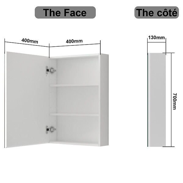 AICA SANITAIRE - AICA Armoire de Toilette Mural avec Miroir et Rangement - Moderne, Blanc, 50x70 cm - large