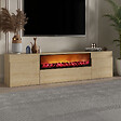 CONCEPT USINE - Meuble TV avec cheminée LED 180cm aspect bois PYRO - vignette