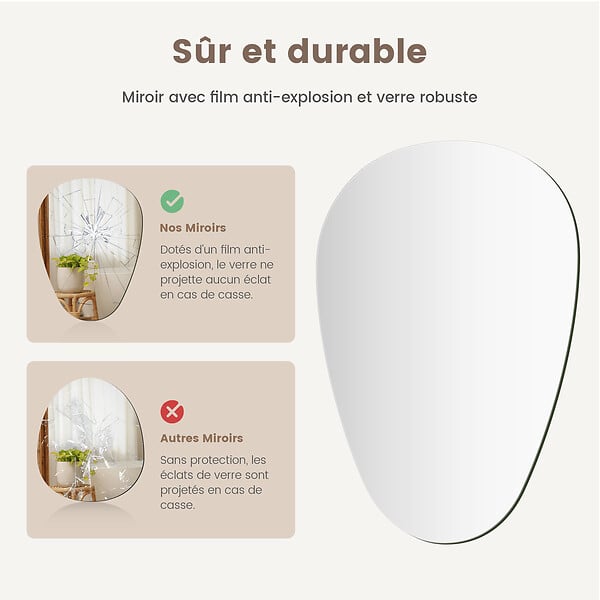 EMKE - EMKE Miroir Asymétrique salle de Bain 45 × 60 cm, Miroir non lumineux salle de Bain, Chambre, Entrée, Salon - large