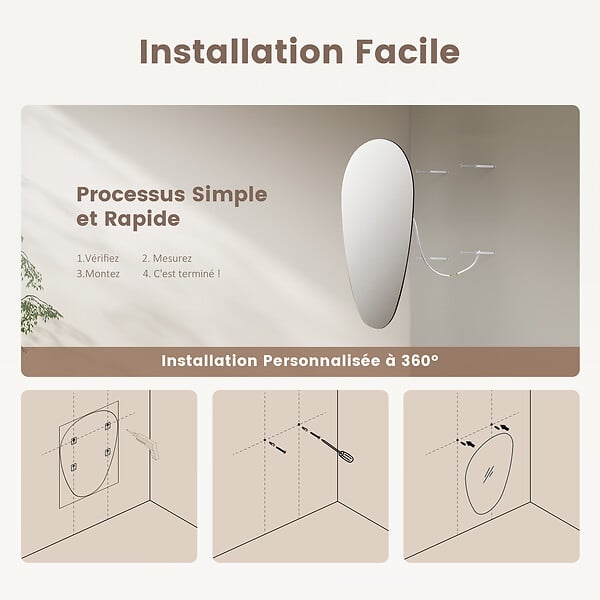EMKE - EMKE Miroir Asymétrique salle de Bain 45 × 60 cm, Miroir non lumineux salle de Bain, Chambre, Entrée, Salon - large