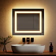 EMKE - EMKE Miroir lumineux salle de bain 60x50cm, Miroir LED avec Interrupteur à bouton, Anti-buée, Miroir avec éclairage lumière Blanche Froide/Chaude - vignette