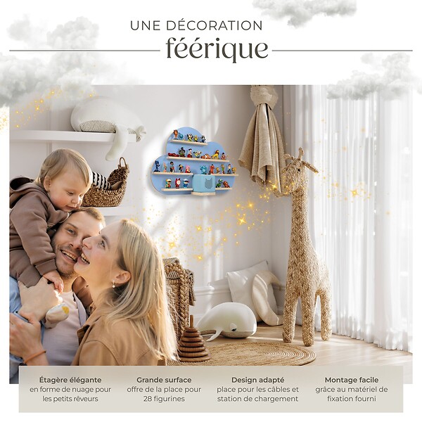 TECTAKE - Étagère murale MyLittleStory Cloud peut contenir jusqu'à 28 Tonies bleu - large