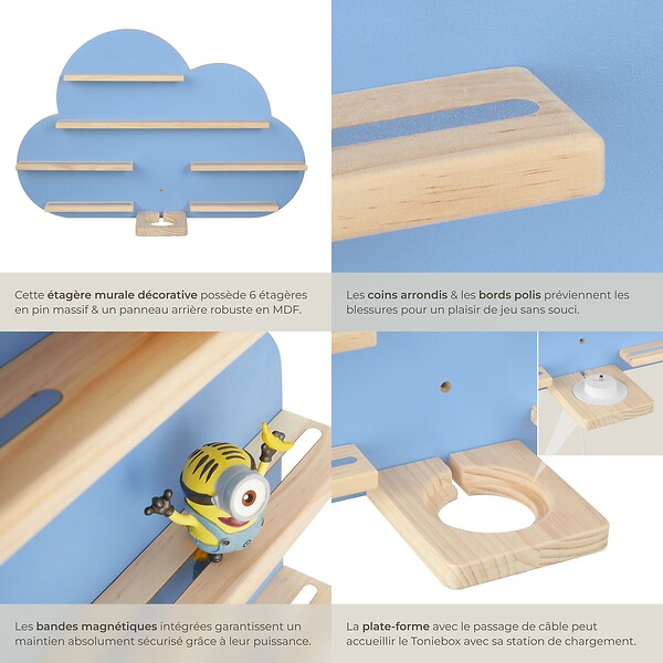TECTAKE - Étagère murale MyLittleStory Cloud peut contenir jusqu'à 28 Tonies bleu - large