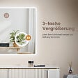EMKE - EMKE LED Miroir lumineux salle de bain 80x60cm,Interrupteur Tactile, Anti-buée, 3x Grossissement, Horloge, Lumière Blanche Froide - vignette