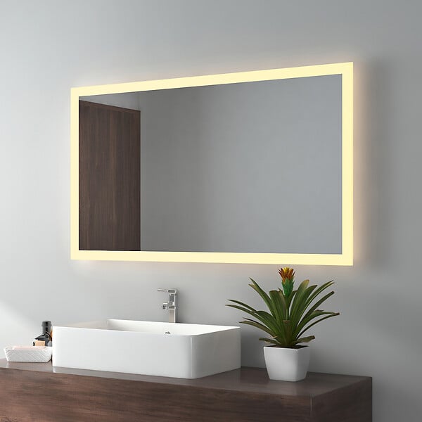 EMKE - EMKE Miroir lumineux salle de bain 100x60cm, Miroir LED avec Interrupteur à bouton, Anti-buée, Miroir avec éclairage lumière Blanche Froide/Chaude - large