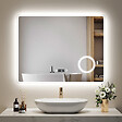 EMKE - EMKE LED Miroir lumineux salle de bain 90x70cm,Interrupteur Tactile, Anti-buée, 3x Grossissement, Horloge, Lumière Blanche Froide - vignette