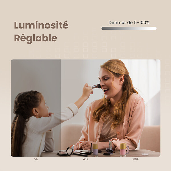 EMKE - EMKE LED Miroir lumineux salle de bain 90x70cm,Interrupteur Tactile, Anti-buée, 3x Grossissement, Horloge, Lumière Blanche Froide - large