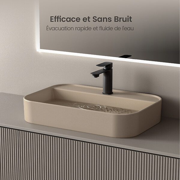 EMKE - EMKE Vasque à Poser 40 x 60 cm – Lavabo Rectangulaire en Céramique Beige Mat aux Coins Arrondis - large