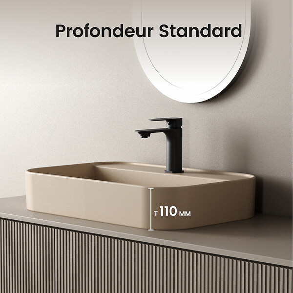 EMKE - EMKE Vasque à Poser 40 x 60 cm – Lavabo Rectangulaire en Céramique Beige Mat aux Coins Arrondis - large