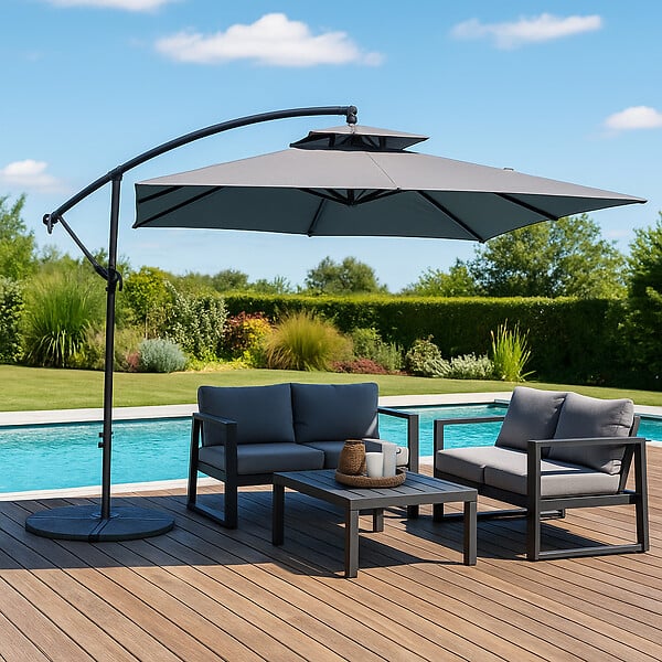 CONCEPT USINE - Parasol  gris déporté carré 3 x 3 m CAPRI - large