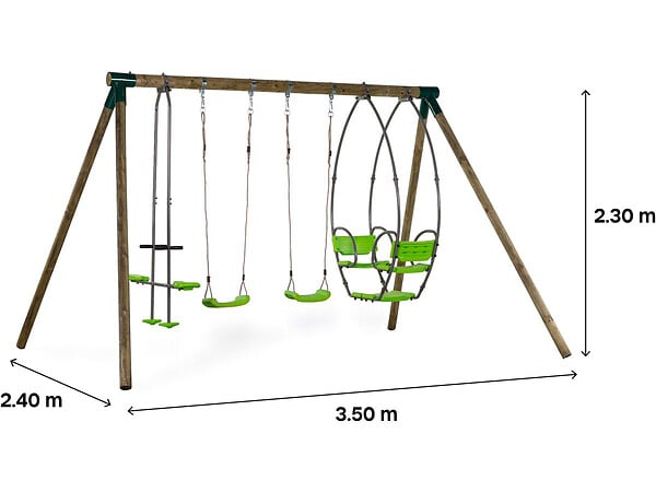 HABITAT ET JARDIN - Portique bois "Nelio" - Avec 2 balançoires , 1 vis-à-vis et 1 nacelle. - large
