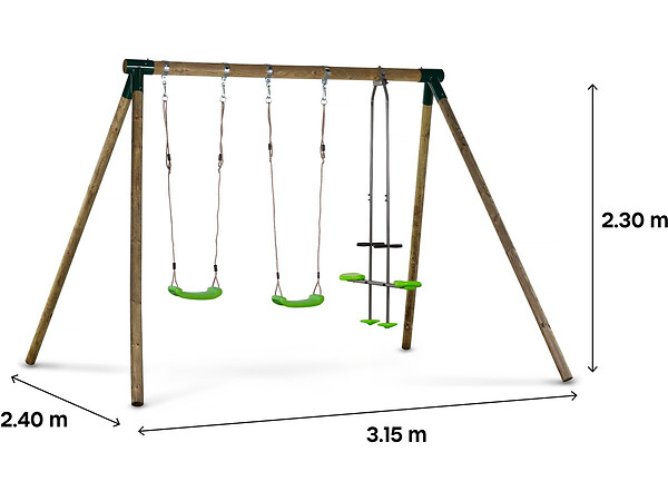 HABITAT ET JARDIN - Portique bois "Lana" - Avec 2 balançoires et 1 vis-à-vis. - large