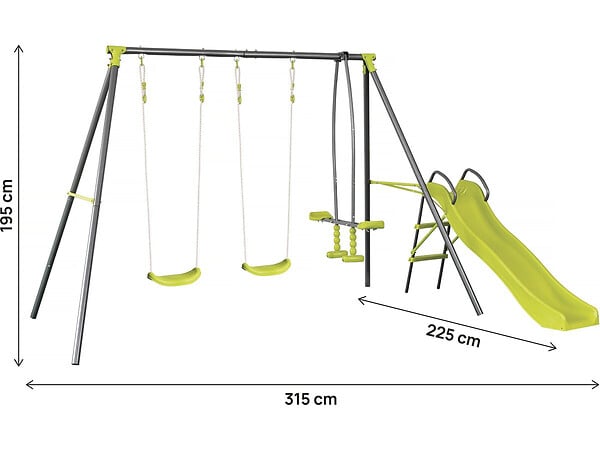HABITAT ET JARDIN - Portique en métal avec toboggan "Enzo II " - 4 agrès - Vert - large