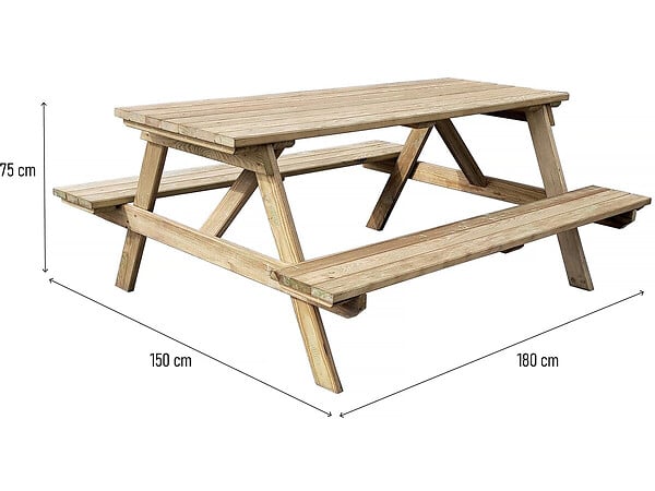 HABITAT ET JARDIN - Table adulte pique-nique "Gardenia" - 180 x 150 x 75 cm - 6/8 personnes - large