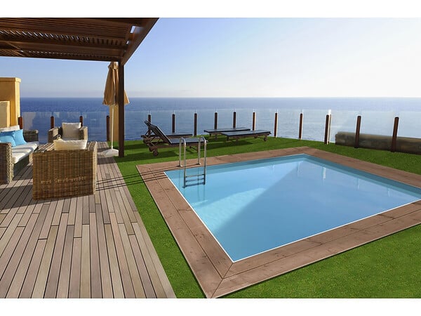 HABITAT ET JARDIN - Piscine bois rectangle " Caimans  " - 4.10 x 3.00 x 1.24  m + Mini pompe à chaleur 3.5kW - Métal - Gris - large