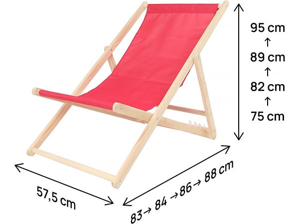 HABITAT ET JARDIN - Lot de 2 transat en bois "Chilienne" - 107 x 56.5 x 81 cm - Rouge - large