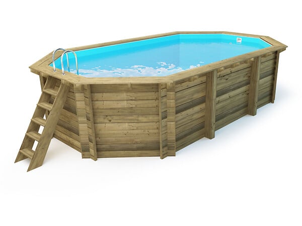HABITAT ET JARDIN - Piscine bois " Miami 130 " - 4.86 x 3.36 x 1.30 m + Bâche à bulles 180 µ + Bâche hiver 280 gr/m² - large