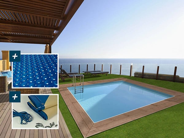 HABITAT ET JARDIN - Piscine bois rectangle " Caimans  " - 4.10 x 3.00 x 1.24  m + Bâche à bulles 180 µ - Bâche hiver 280 g/m² - large