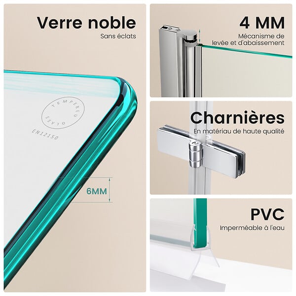 EMKE - Pare-Baignoire EMKE en Verre Sécurit 6 mm - Paroi de Douche Nano Anti-Tache 90 x 140 cm, Installation Facile - large