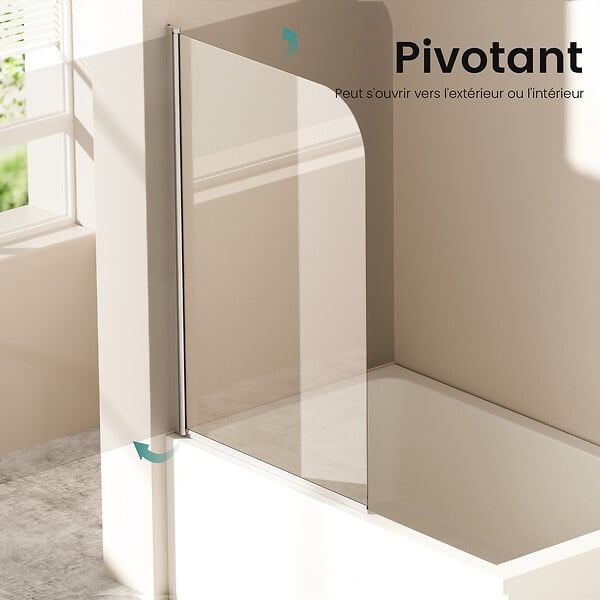 EMKE - Pare-Baignoire EMKE en Verre Sécurit 6 mm - Paroi de Douche Nano Anti-Tache 90 x 140 cm, Installation Facile - large