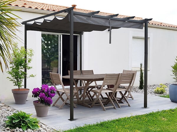 HABITAT ET JARDIN - Pergola en aluminium avec toit rétractable - 3 x 3 m - Gris - large