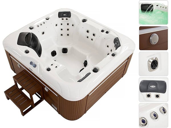 HABITAT ET JARDIN - Spa LED "Bora-Bora" - 6 places - Cuve blanche - système Balboa -  Enceintes bluetooth intégrées - large