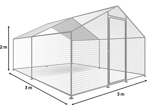 HABITAT ET JARDIN - Enclos à poules 9 m² parc grillagé 3 x 3 x 2 M acier galvanisé - large