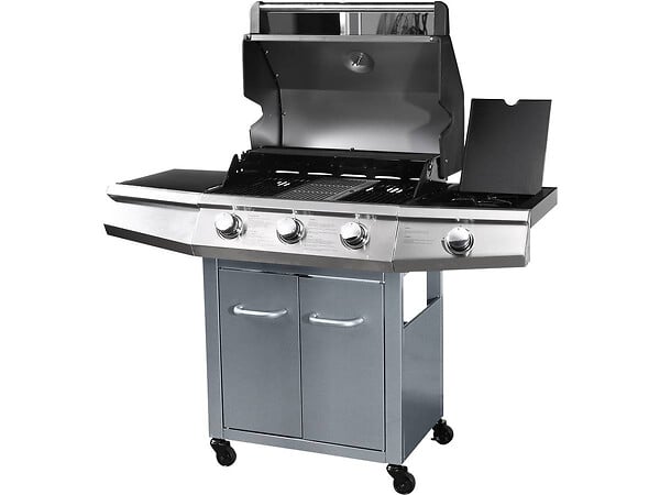 HABITAT ET JARDIN - Barbecue Gaz "Bingo 4" - 4 brûleurs dont 1 latéral - 14kW + Housse protection - Argenté - large