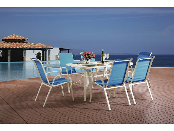 HABITAT ET JARDIN - Table et chaises de jardin en textilène "Cordoba" - Phoenix - 6 places - Bleu - large