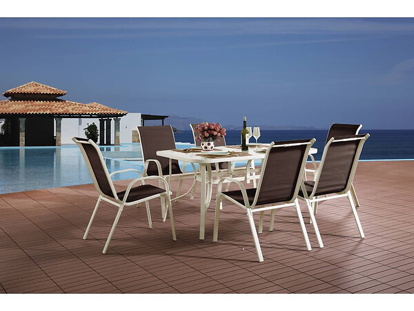 HABITAT ET JARDIN - Table et chaises de jardin en textilène "Cordoba" - Phoenix -  6 places - Taupe - large