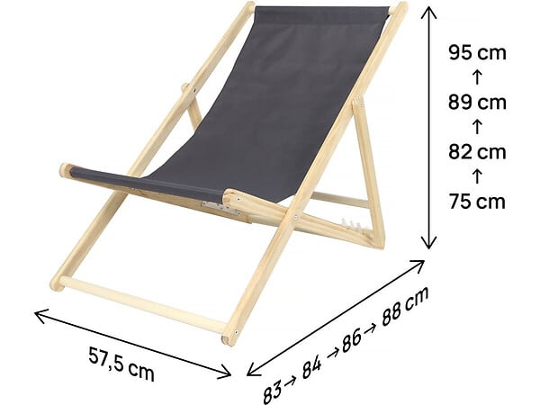 HABITAT ET JARDIN - Lot de 2 transats en bois "Chilienne" - 107 x 56.5 x 81 cm - Gris - large