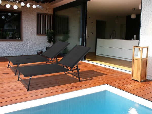 HABITAT ET JARDIN - Lot de 2 bains de soleil en métal "Sublima" - 180 x 54 x 104 cm - Noir - large