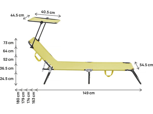 HABITAT ET JARDIN - Bain de soleil pliable "Lazy" - Avec pare soleil - Jaune - large