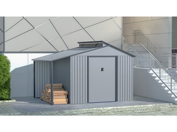 HABITAT ET JARDIN - Abri de jardin métal avec pergola "Madras" - 9.12 m² - 257 x 355 x 237 cm - Gris - large
