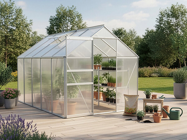HABITAT ET JARDIN - Serre jardin polycarbonate 310 x 190 x 195 cm "Basilic" - 5,89 m² - Gris - large
