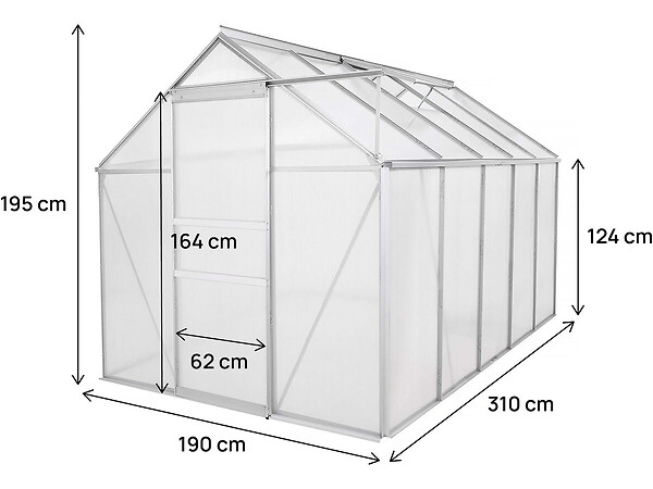 HABITAT ET JARDIN - Serre jardin polycarbonate 310 x 190 x 195 cm "Basilic" - 5,89 m² - Gris - large