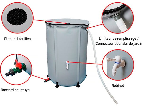 HABITAT ET JARDIN - Récupérateur d'eau souple en PVC 250 L - Gris - large
