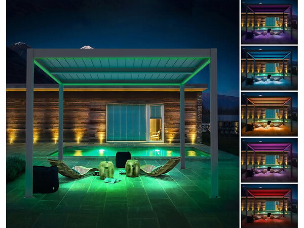 HABITAT ET JARDIN - Pergola bioclimatique motorisé avec led "Windsor" en aluminium 3 x 4 - Gris - large
