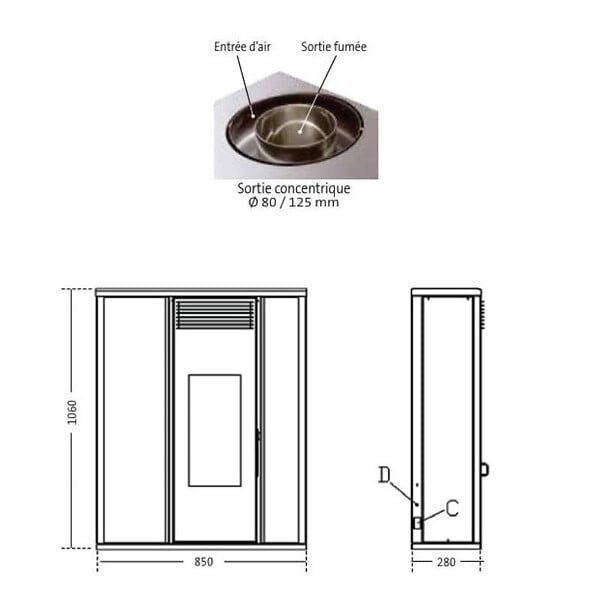 INTERSTOVES - Pack Poêle à granules TESSA 10 Etanche sortie Concentrique sur le dessus + Kit Conduit Ventouse (sor - large