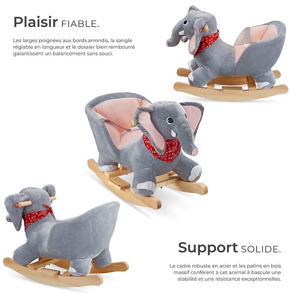 TECTAKE - Éléphant à bascule en peluche à partir de 12 mois gris - large